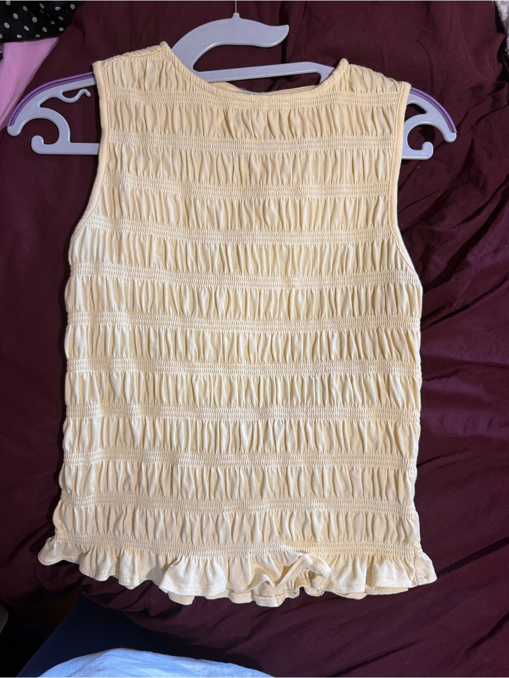 wild fable Light Cream Smocked Ruffle-Hem Tank